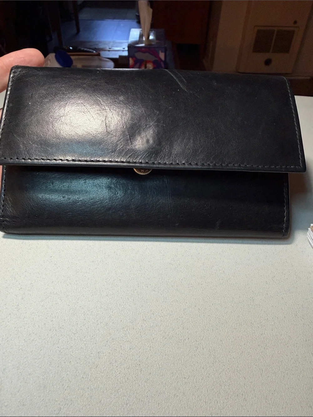 Black Leather Trifold Wallet with ID Window